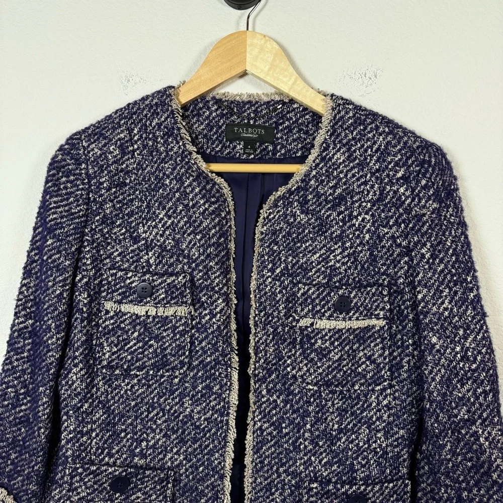 NWT Talbots Tweed Open Front Wool/Mohair/Alpaca in Purple Size 4